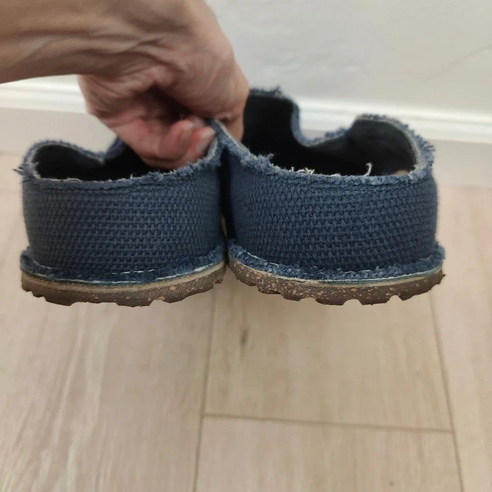 Birkenstock Mens Zermatt Clogs 11 Navy Blue Canvas Frayed Edge Gorpcore Granola